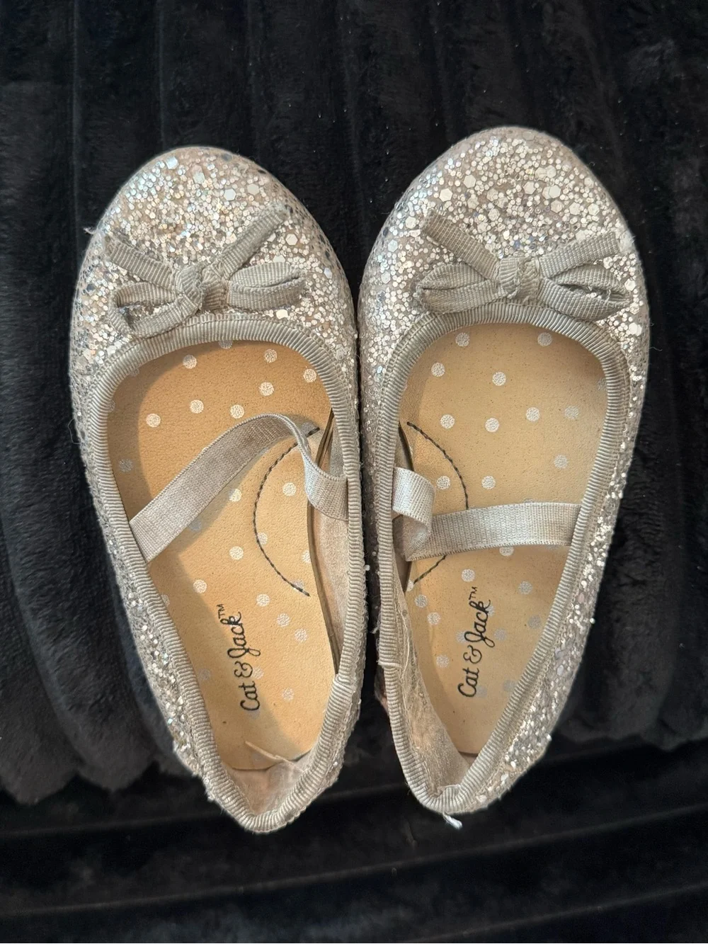 Cat & Jack Silver Glitter Ballet Flats with Bow